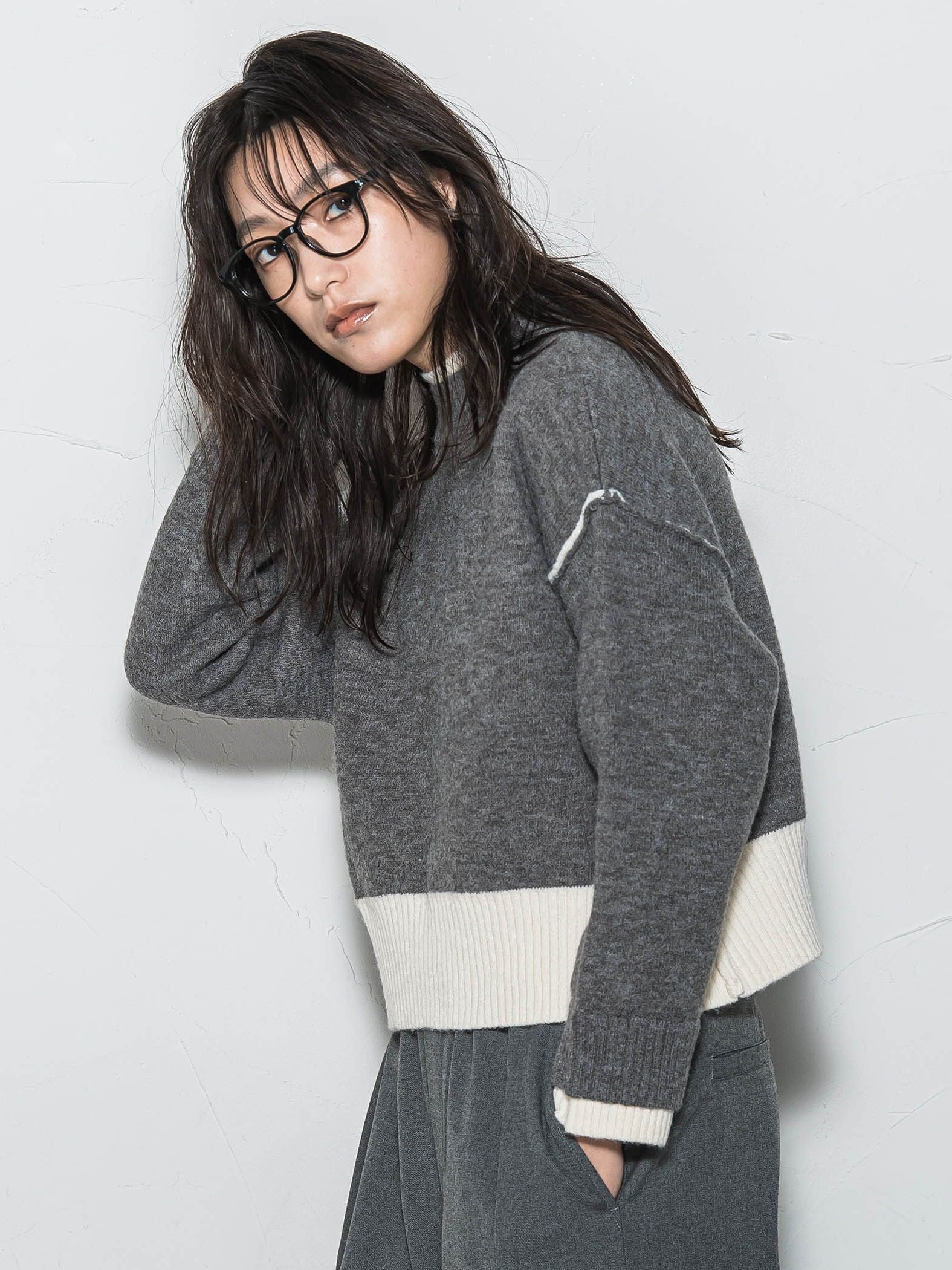 【WEB限定】ハイネック配色ニット≪手洗い可能≫