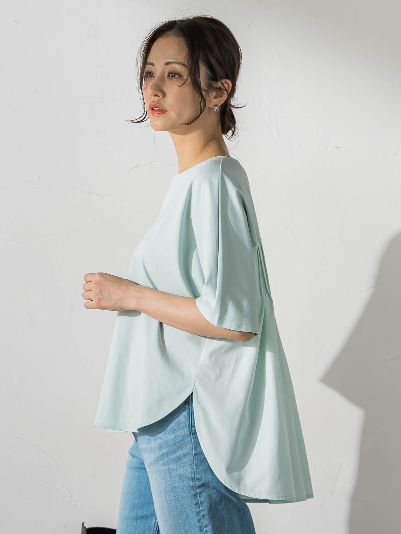 【WEB限定】≪夏の体型カバーに≫タックフレアカットソー