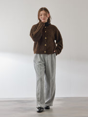 ソフトシャギー起毛メタルボタンカーディガン