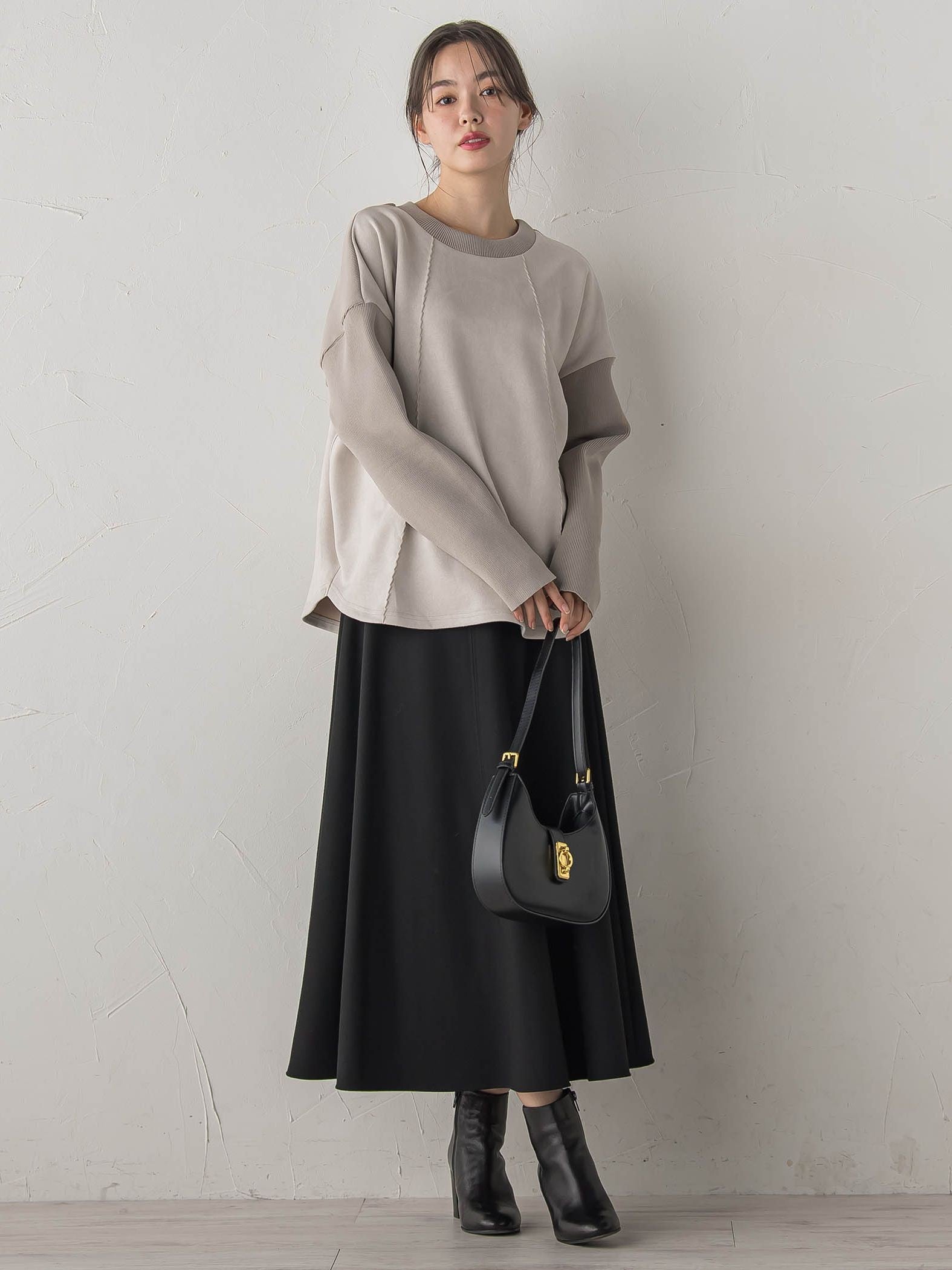 スエード×リブ変形切替えプルオーバー≪手洗い可能≫