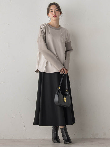 スエード×リブ変形切替えプルオーバー≪手洗い可能≫