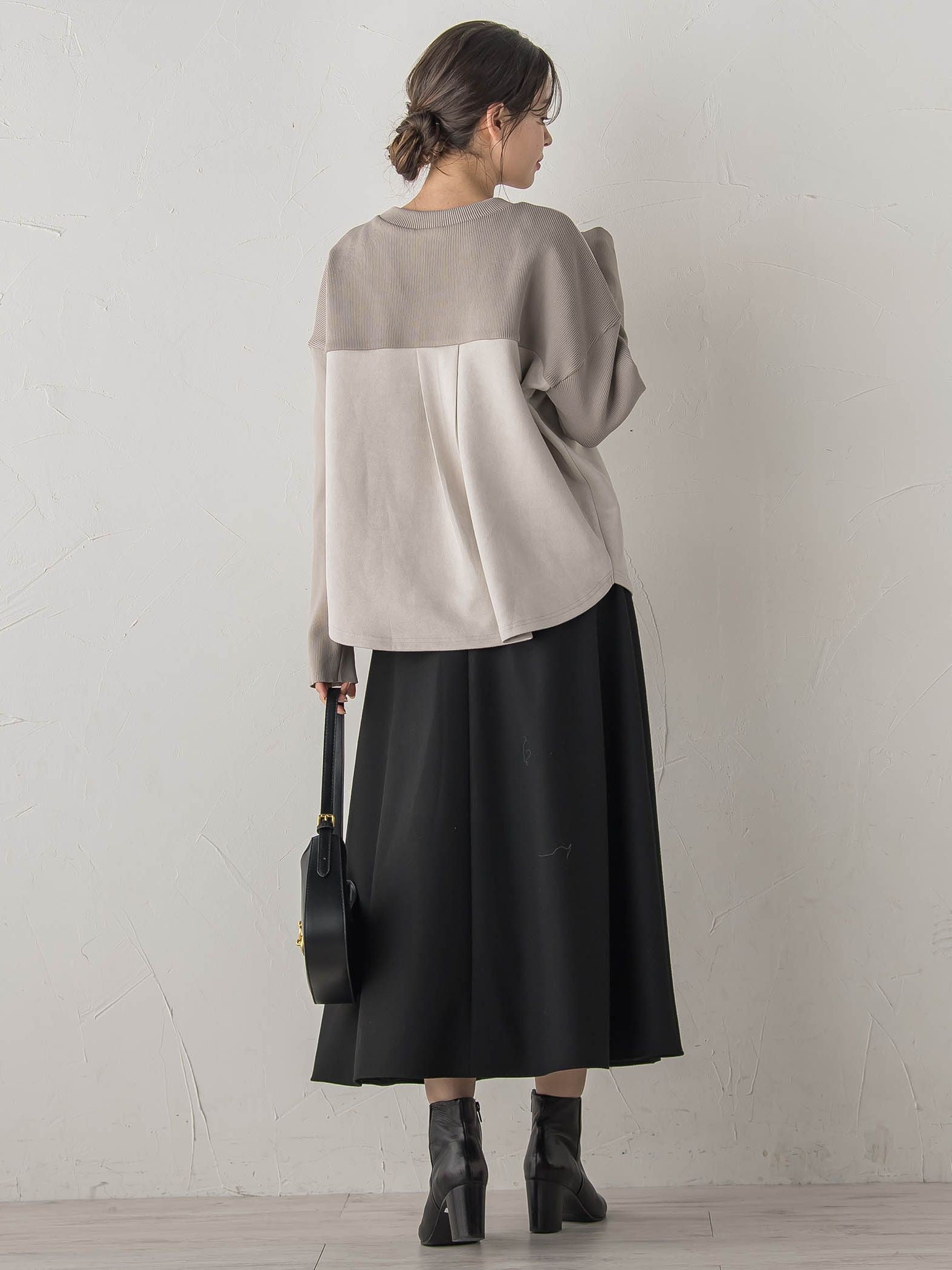 スエード×リブ変形切替えプルオーバー≪手洗い可能≫