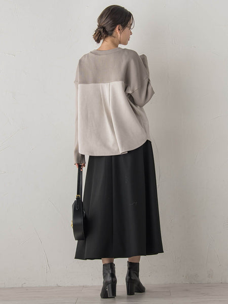 スエード×リブ変形切替えプルオーバー≪手洗い可能≫