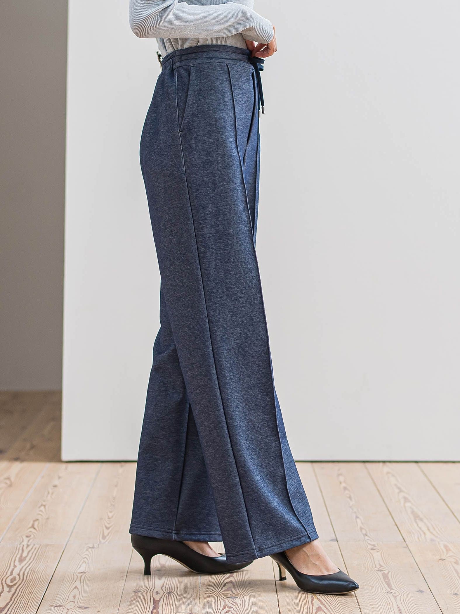 【WEB限定/新色追加】”楽暖”裏起毛ワイドパンツ≪洗濯機で洗える≫