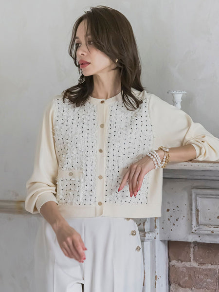 リボンドットツイードカーディガン