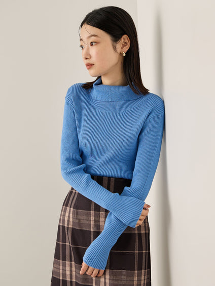 調温バックボタンハイネックニット≪手洗い可能≫