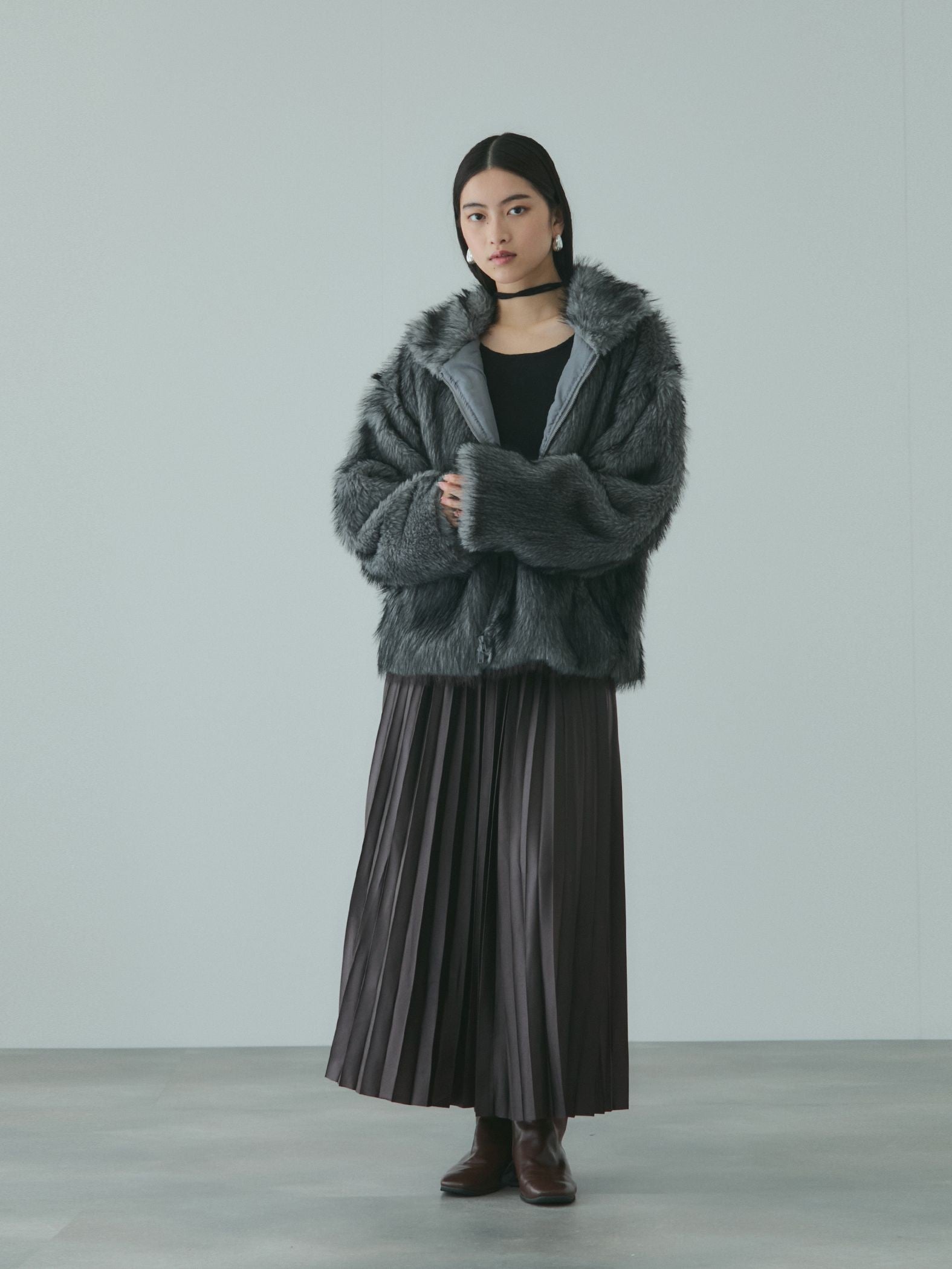 レザーライクジョーゼットプリーツスカート≪手洗い可能≫