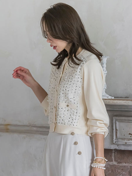 リボンドットツイードカーディガン