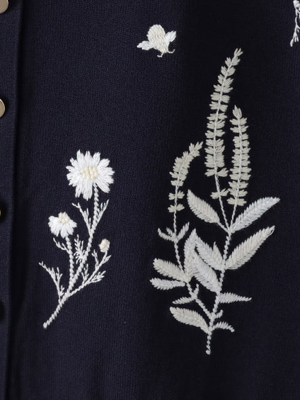 【新色追加】ハーブ刺繍カーディガン≪手洗い可能≫