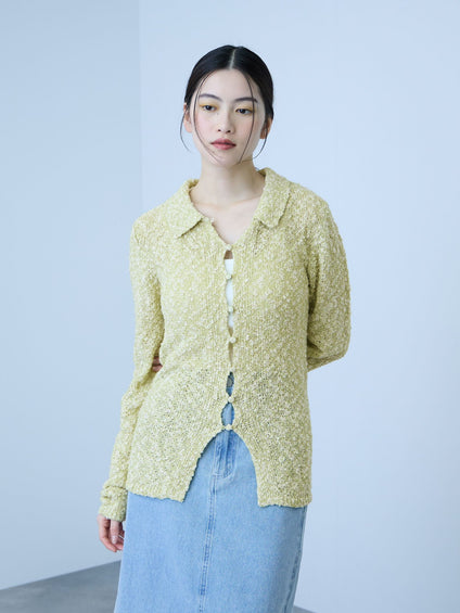 《陰影で魅せる》ツイード風MIXスラブポロカーデ