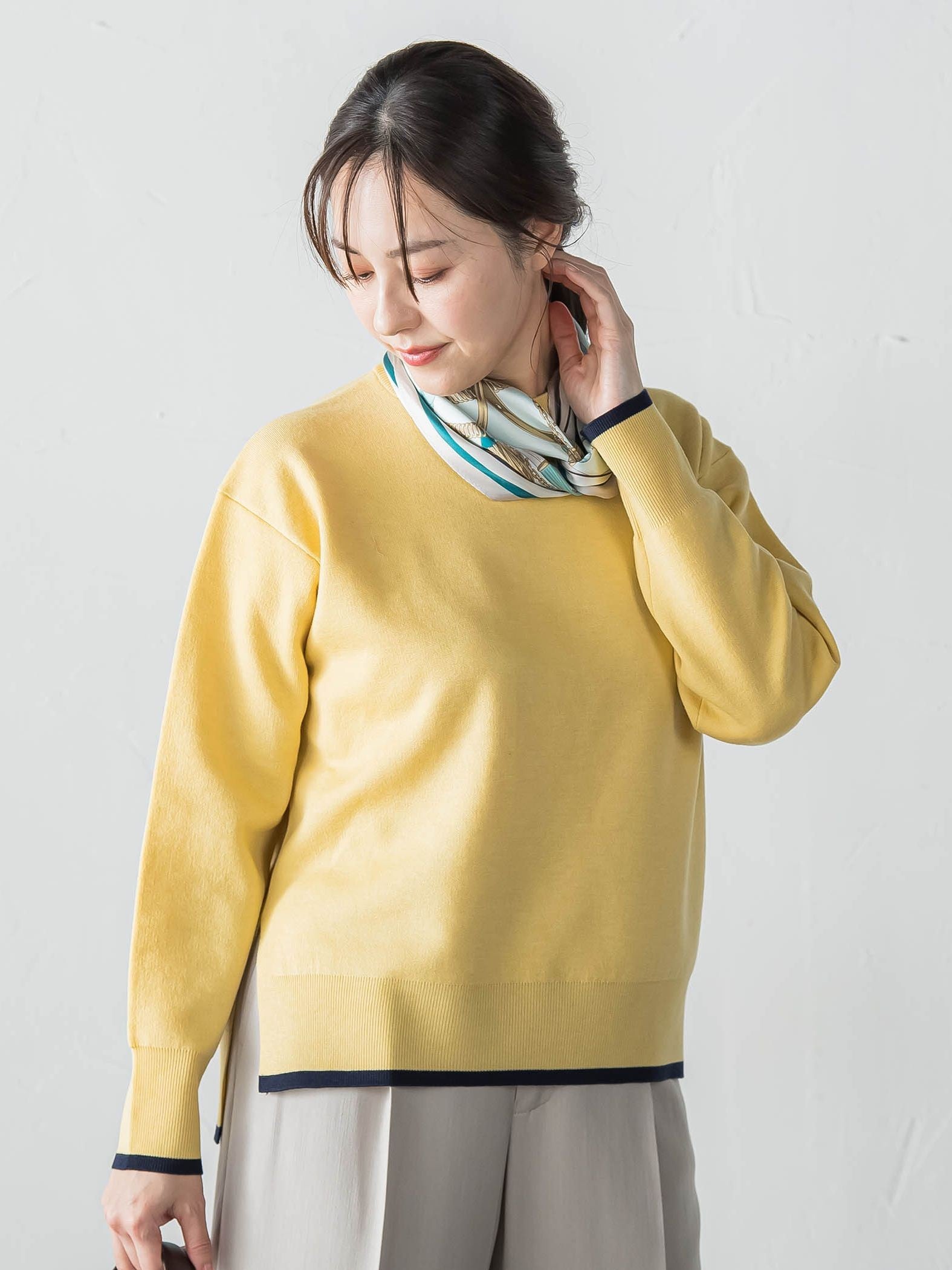 配色クルーネックニット≪洗える≫