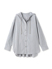 ストライプフーディオーバーシャツ≪手洗い可能≫
