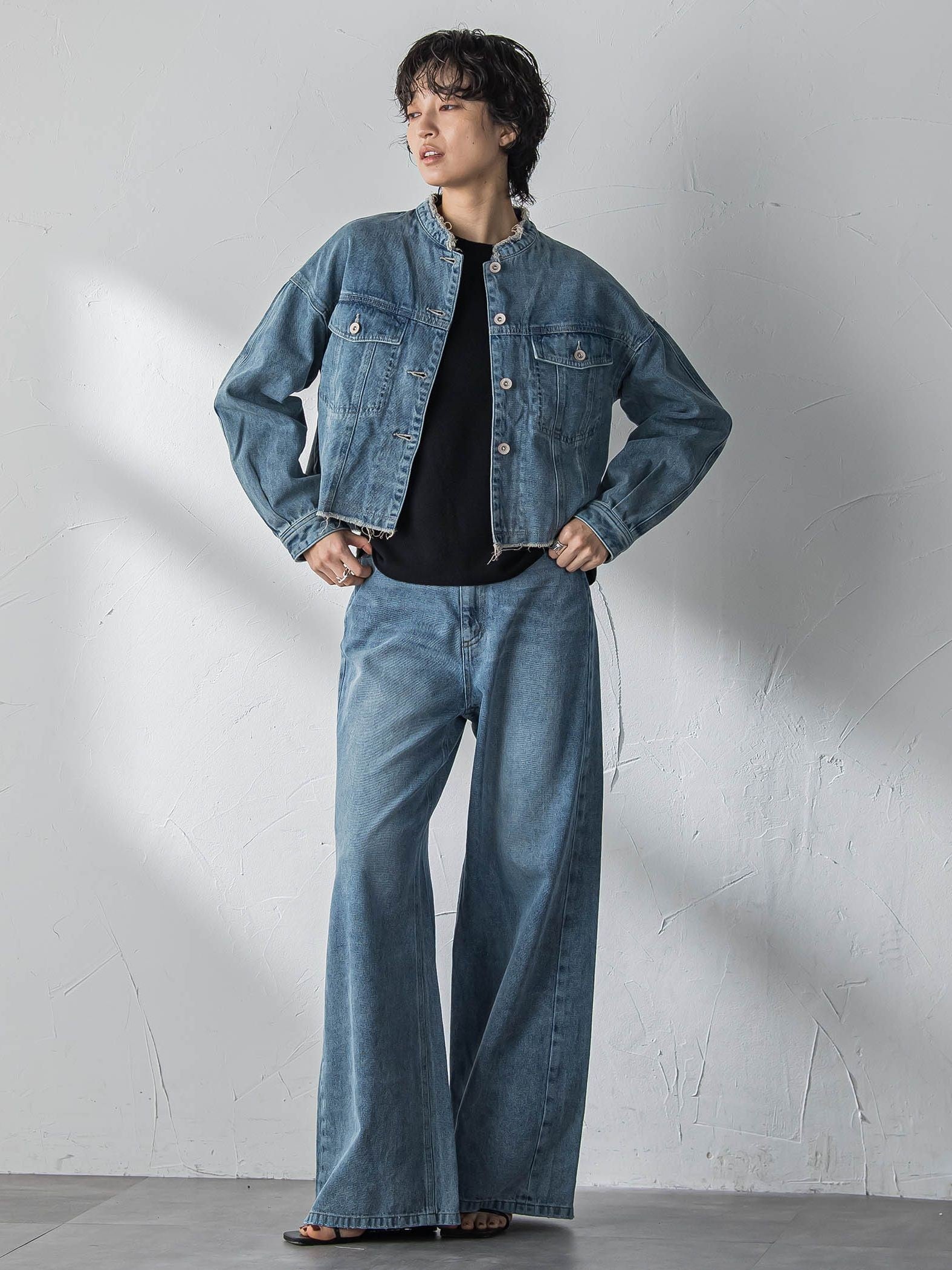 デニムショートジャケット≪洗濯機で洗える≫