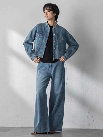 デニムショートジャケット≪洗濯機で洗える≫