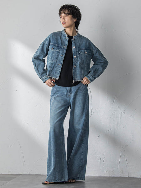 デニムショートジャケット≪洗濯機で洗える≫