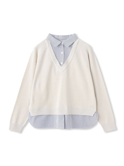 【WEB限定】Vネックブラウス切替えプルオーバー≪手洗い可能≫