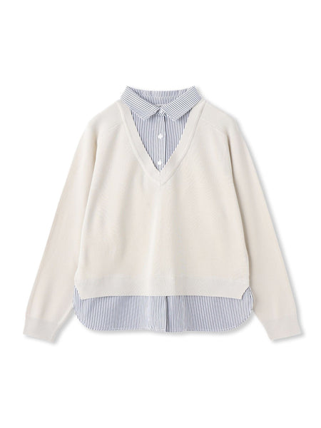 【WEB限定】Vネックブラウス切替えプルオーバー≪手洗い可能≫