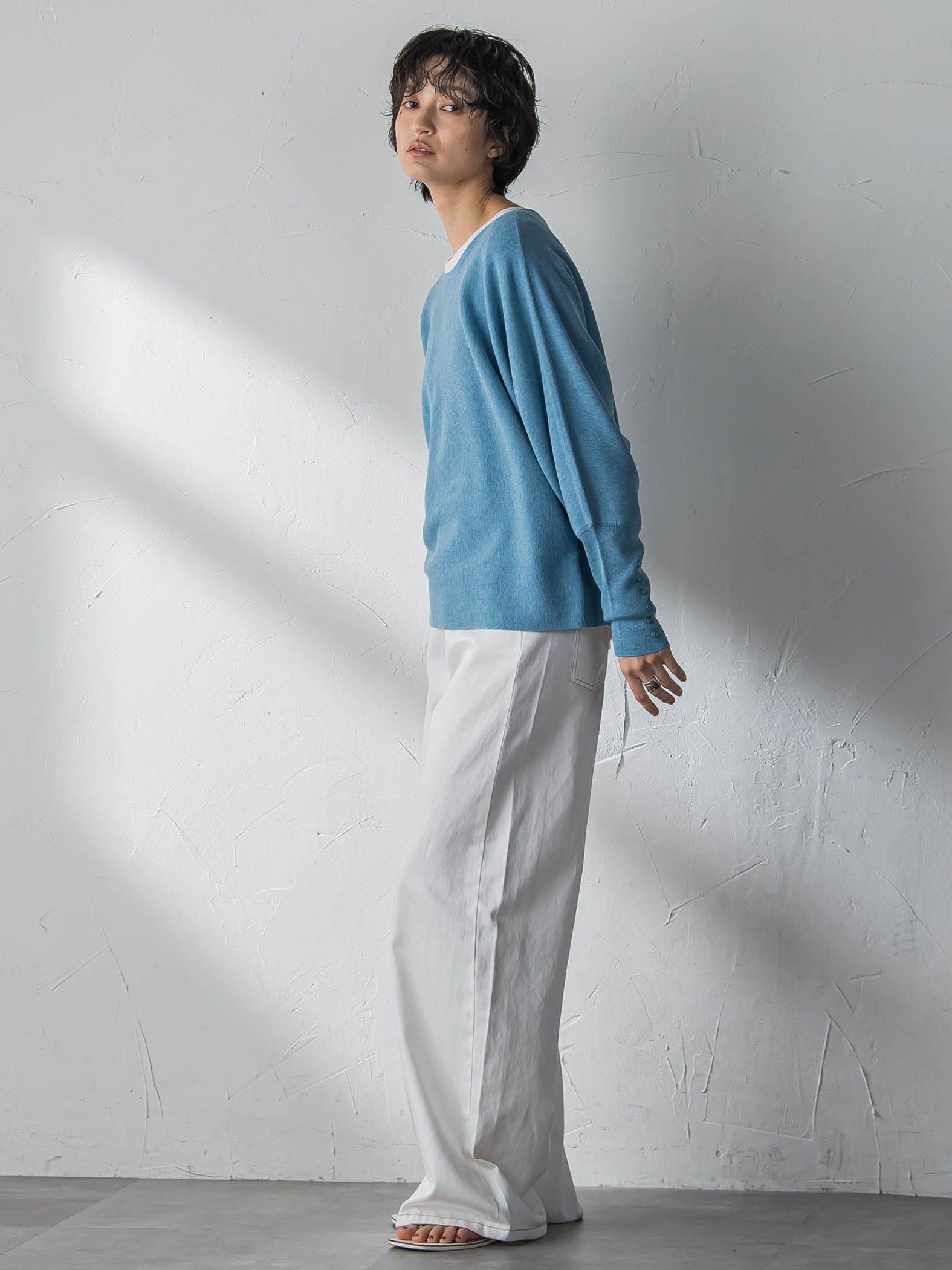 袖口ボタンドルマンニットプルオーバー≪手洗い可能≫