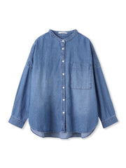 バンドカラーデニムシャツ≪洗濯機で洗える≫