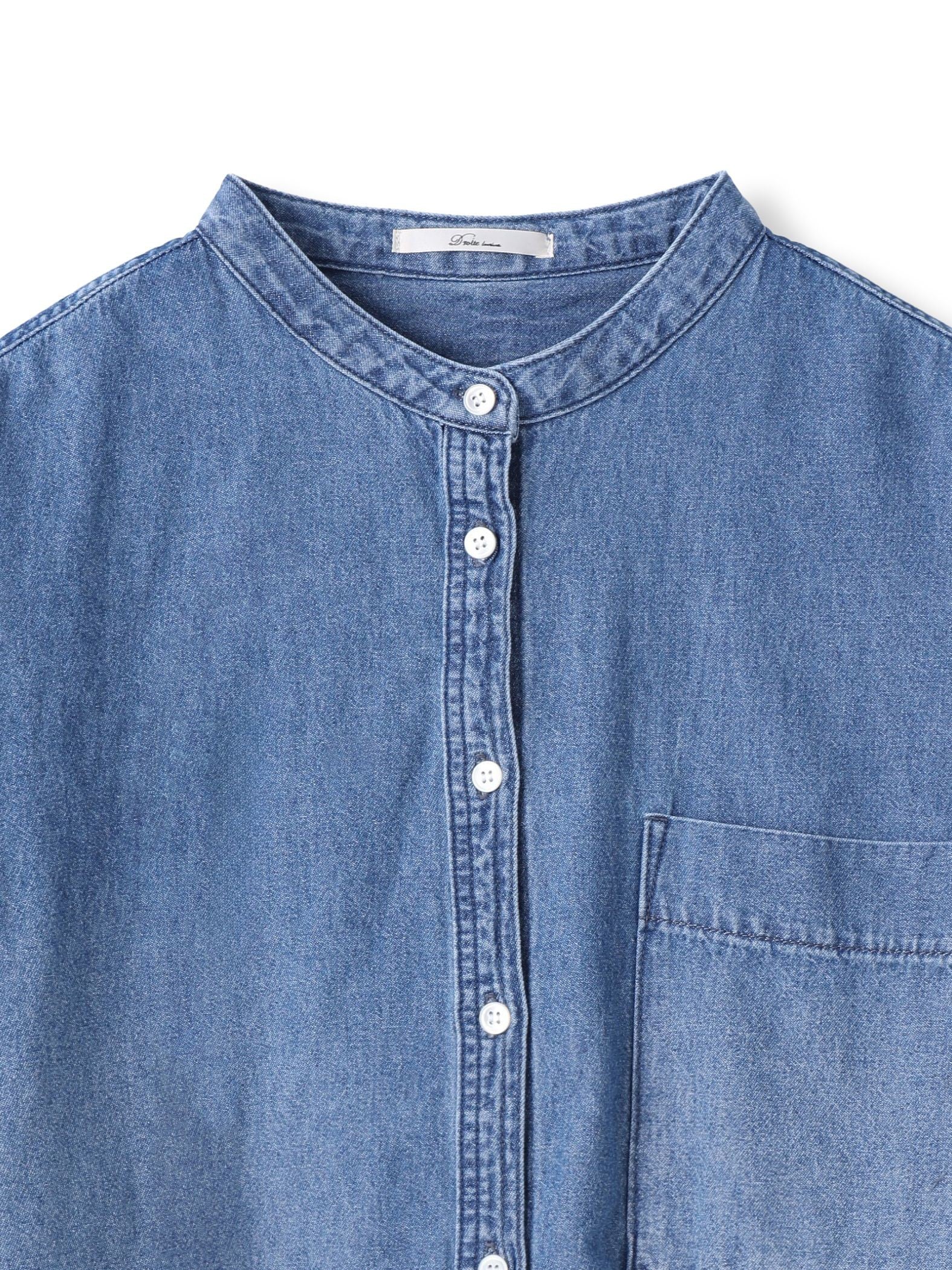 バンドカラーデニムシャツ≪洗濯機で洗える≫