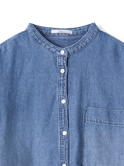 バンドカラーデニムシャツ≪洗濯機で洗える≫