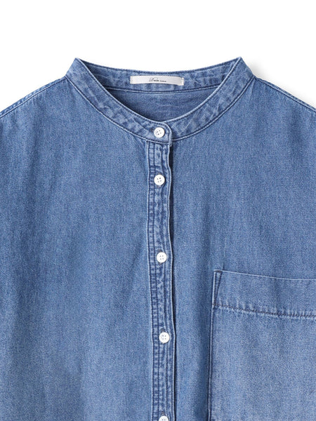 バンドカラーデニムシャツ≪洗濯機で洗える≫