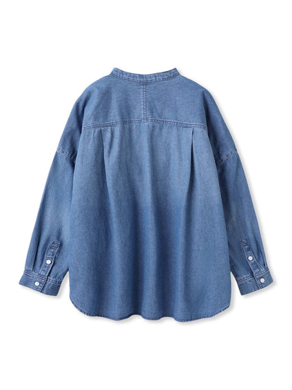 バンドカラーデニムシャツ≪洗濯機で洗える≫