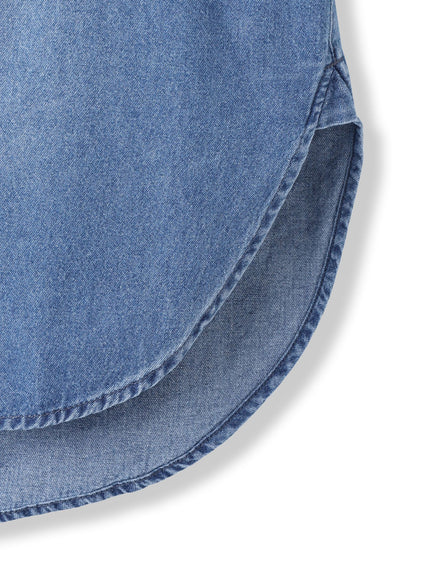 バンドカラーデニムシャツ≪洗濯機で洗える≫