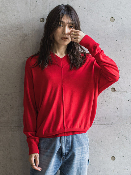 Vネックコクーンニットプルオーバー≪手洗い可能≫