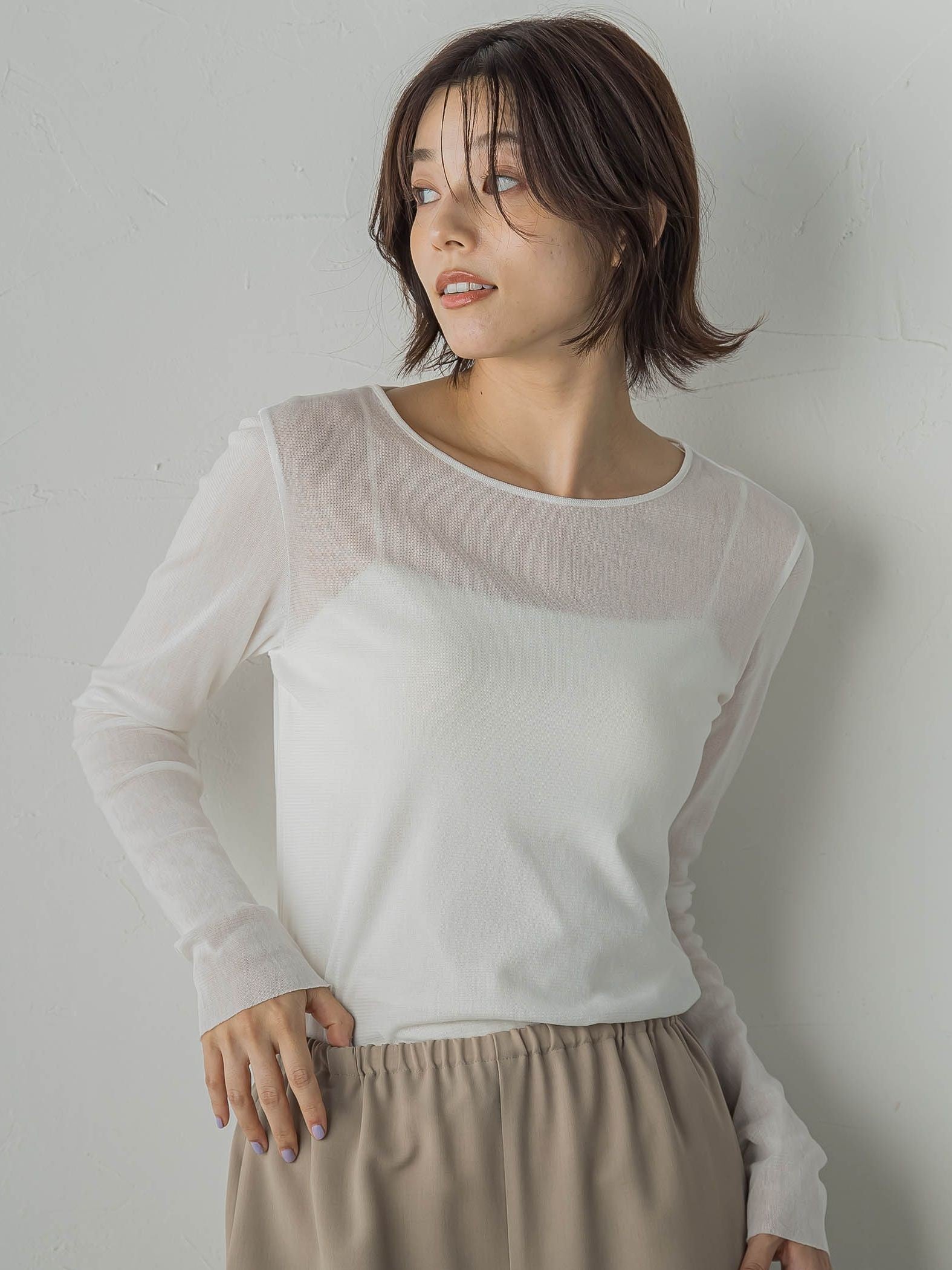 コットンサラチュールカットソー≪手洗い可能≫