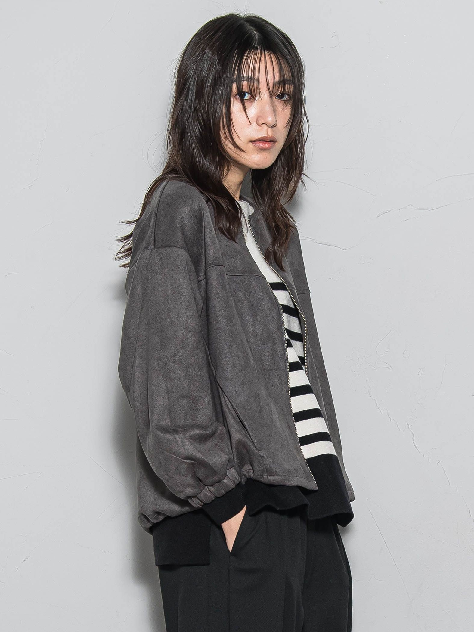 【WEB限定】マシュマロスウェードノーカラーブルゾン≪手洗い可能≫