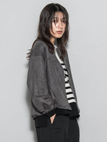 【WEB限定】マシュマロスウェードノーカラーブルゾン≪手洗い可能≫