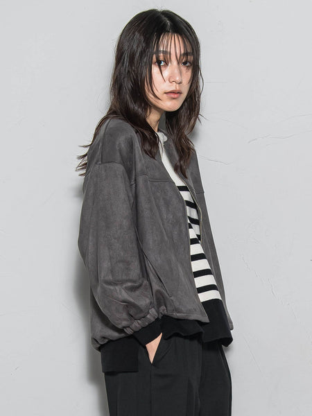 【WEB限定】マシュマロスウェードノーカラーブルゾン≪手洗い可能≫