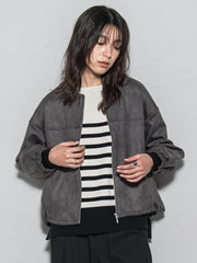 【WEB限定】マシュマロスウェードノーカラーブルゾン≪手洗い可能≫