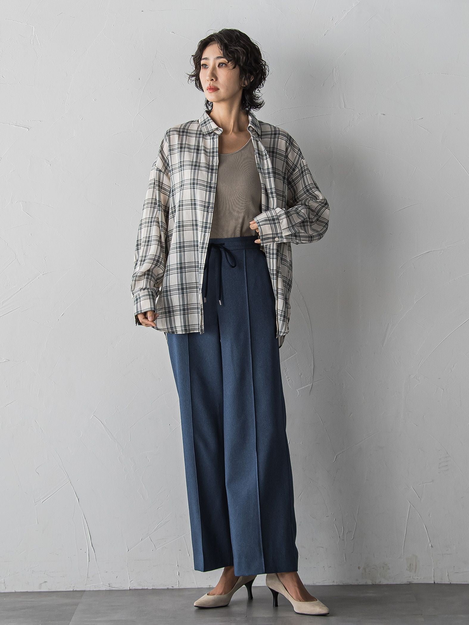 【WEB限定/大きいサイズ】“美脚デニム見え”ワイドパンツ