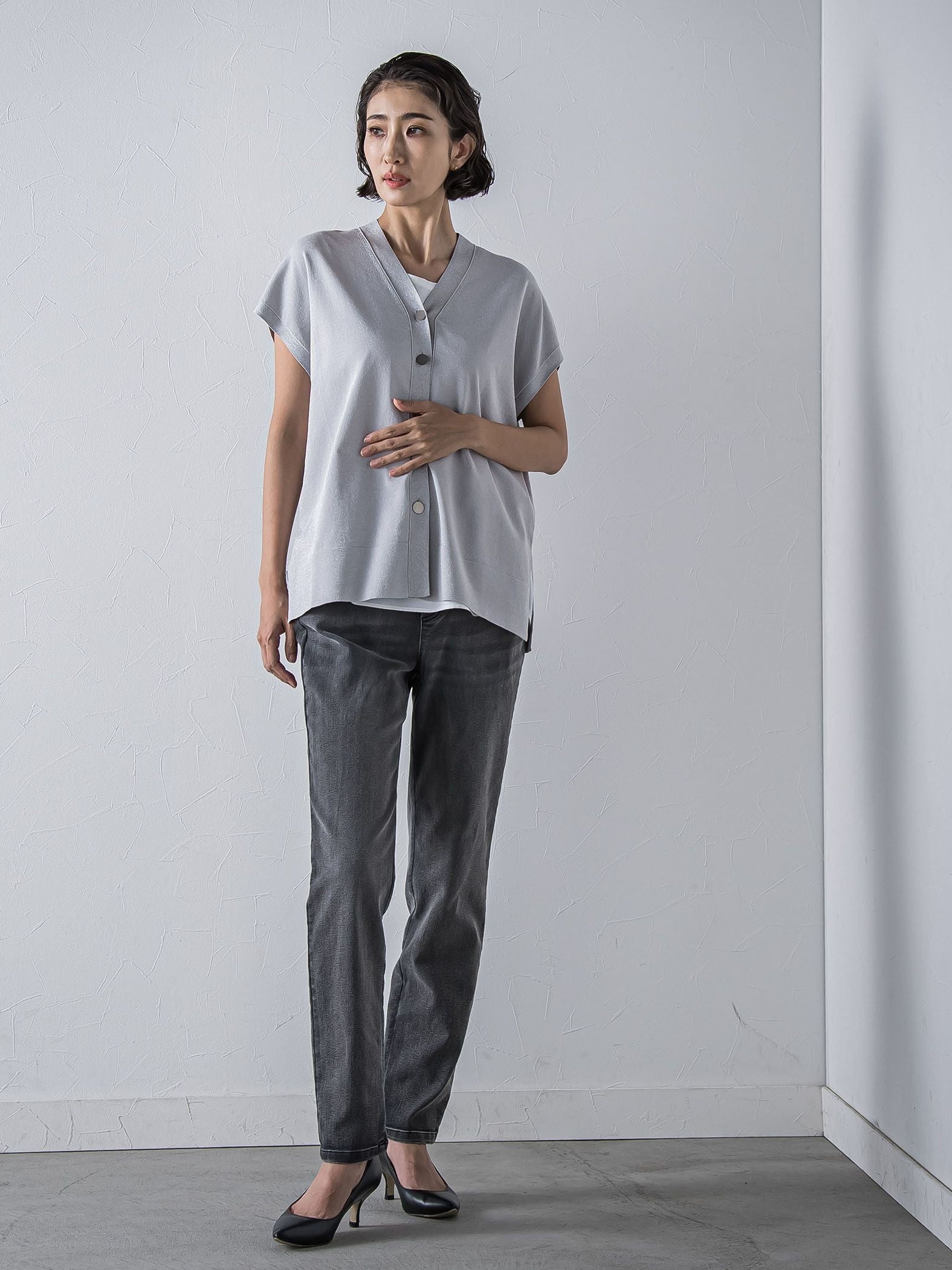 ”一枚でもレイヤードにも”ラメニットジレ≪手洗い可能≫