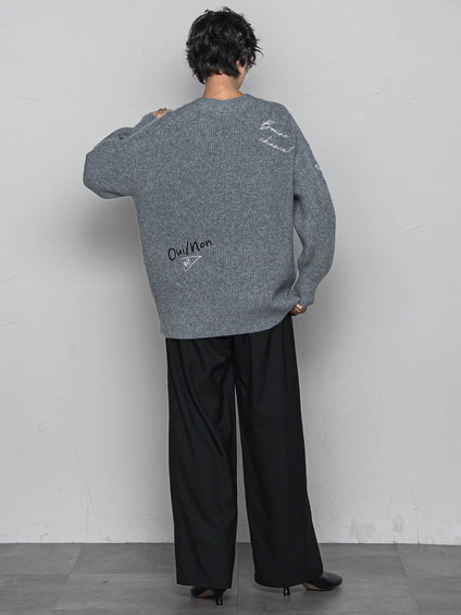 メッセージ刺繍Vネックニットプルオーバー≪手洗い可能≫