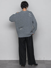 メッセージ刺繍Vネックニットプルオーバー≪手洗い可能≫