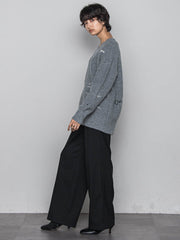 メッセージ刺繍Vネックニットプルオーバー≪手洗い可能≫