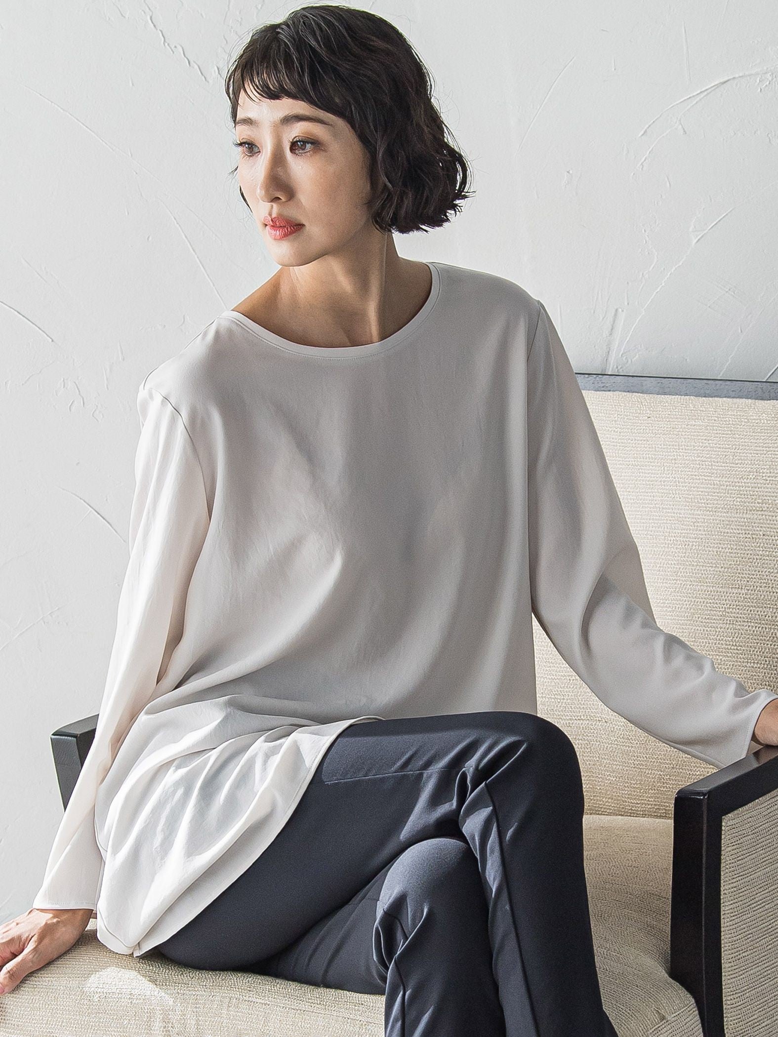 ”Tシャツ感覚で着られる”ジョーゼットブラウス≪洗濯機で洗える≫