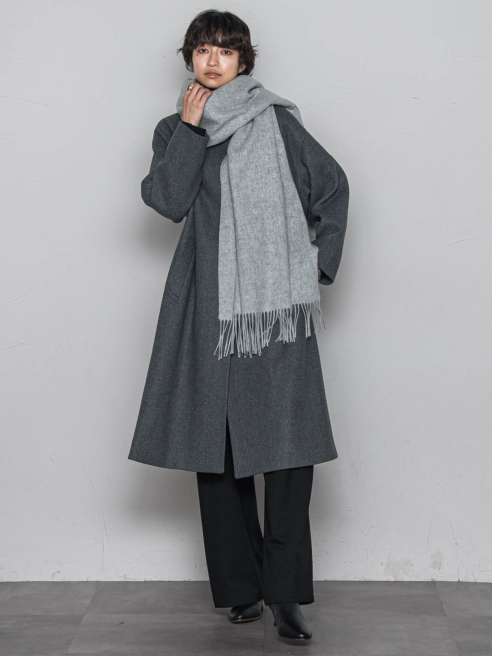 ライトジャージメルトンスタンドカラーロングコート