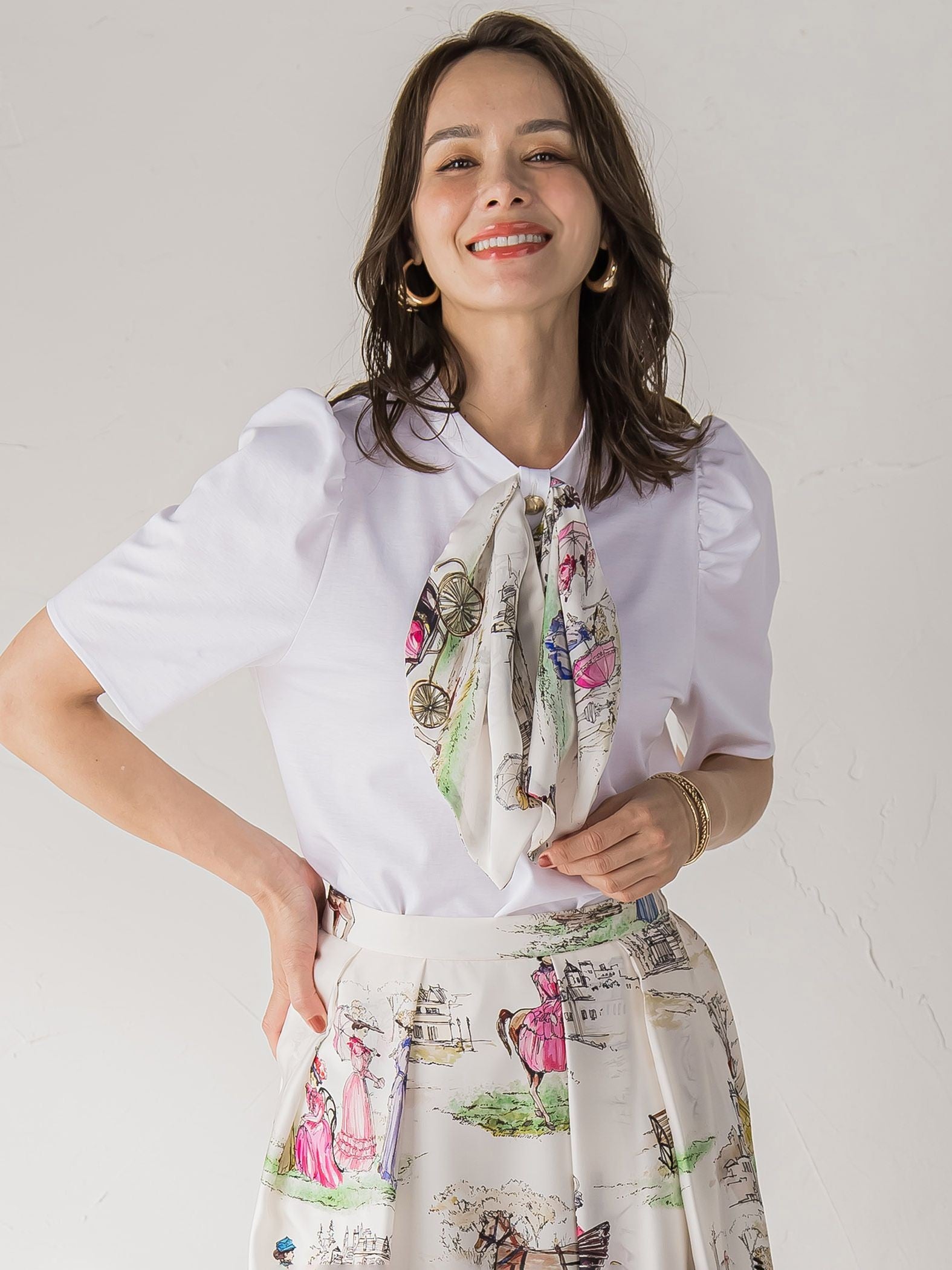 LADY&HORSEスカーフ付きカットソー≪洗濯機で洗える≫
