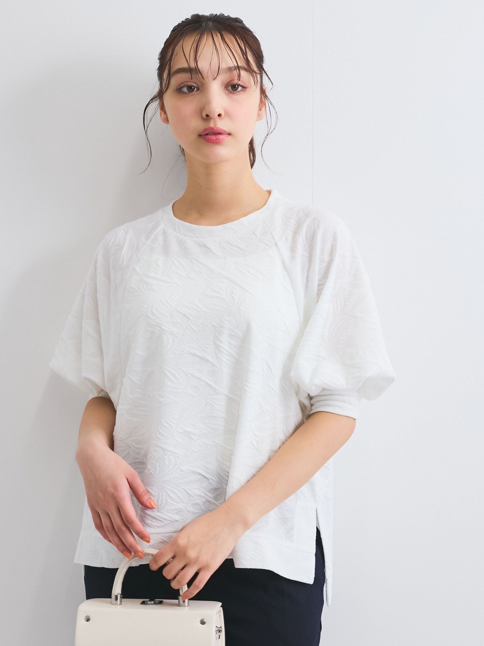 フラワーカットジャガードトップス≪手洗い可能≫