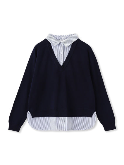【WEB限定】Vネックブラウス切替えプルオーバー≪手洗い可能≫