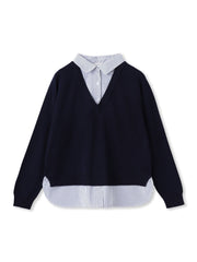 【WEB限定】Vネックブラウス切替えプルオーバー≪手洗い可能≫