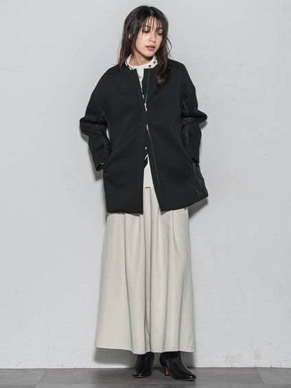 モスダンボール×中綿キルティングノーカラーコート≪手洗い可能≫