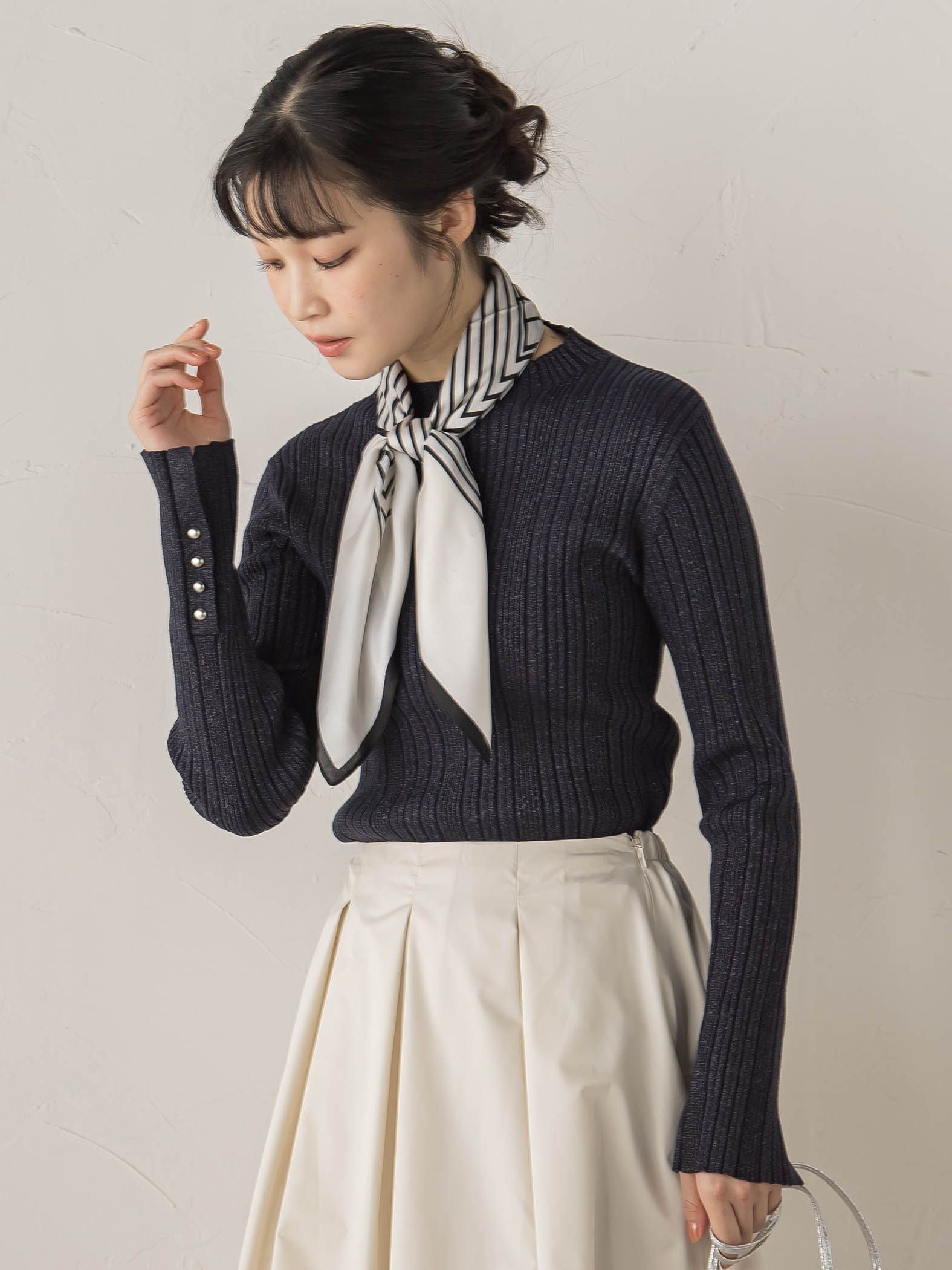 袖ボタンランダムリブニット≪手洗い可能≫