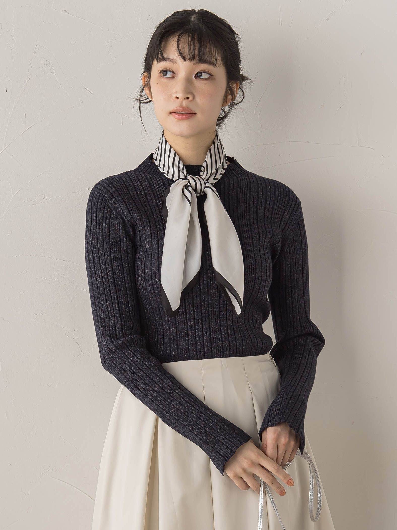 【新色追加】袖ボタンランダムリブニット≪手洗い可能≫