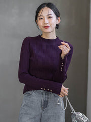 袖ボタンランダムリブニット≪手洗い可能≫