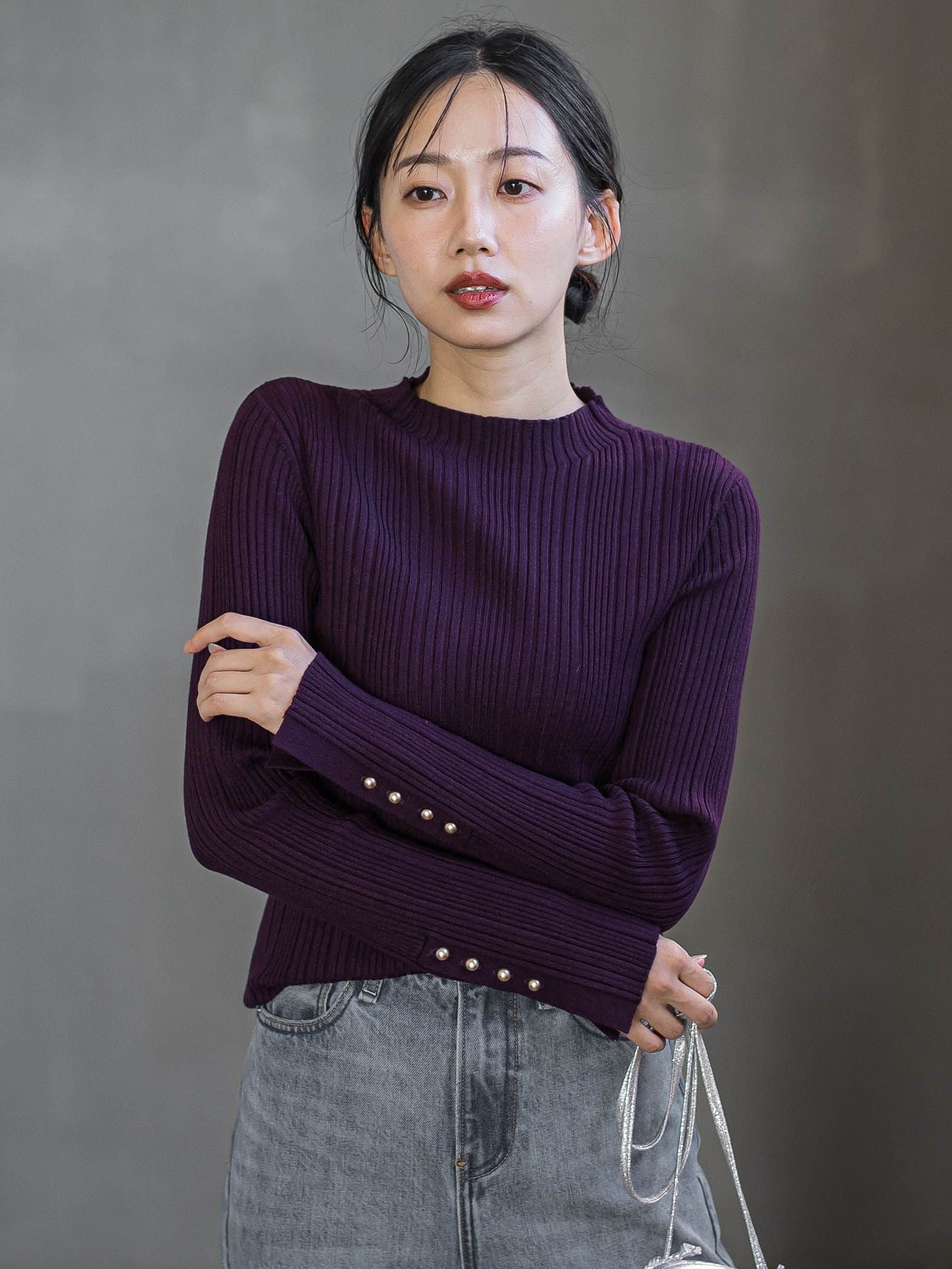 袖ボタンランダムリブニット≪手洗い可能≫